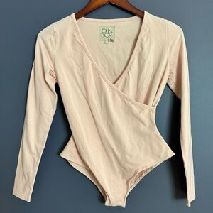 NEW Chaser Long Sleeve Surplice Bodysuit in Tulle Pink Size Small Balletcore